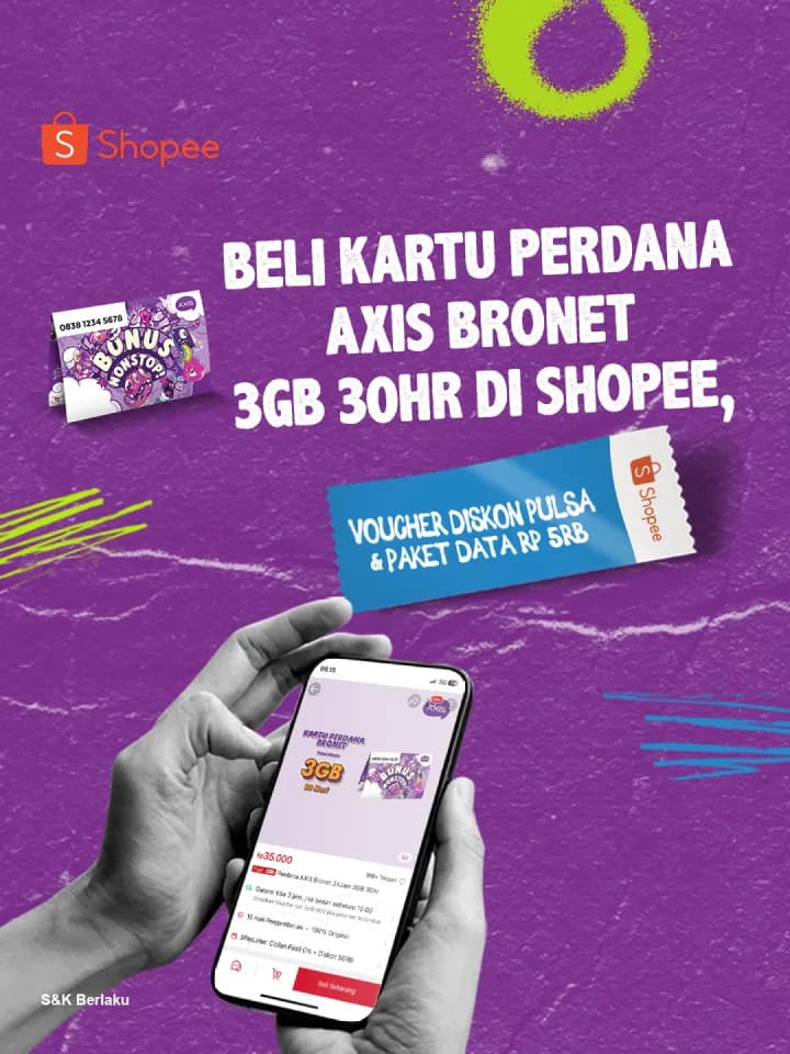AXIS Gratis Voucher Pulsa & Paket Data Rp 5 ribu untuk Pembelian Kartu Perdana AXIS di Shopee image gambar